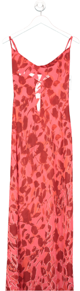 SHEIN Red Leaf Print Sheer Maxi Dress UK S