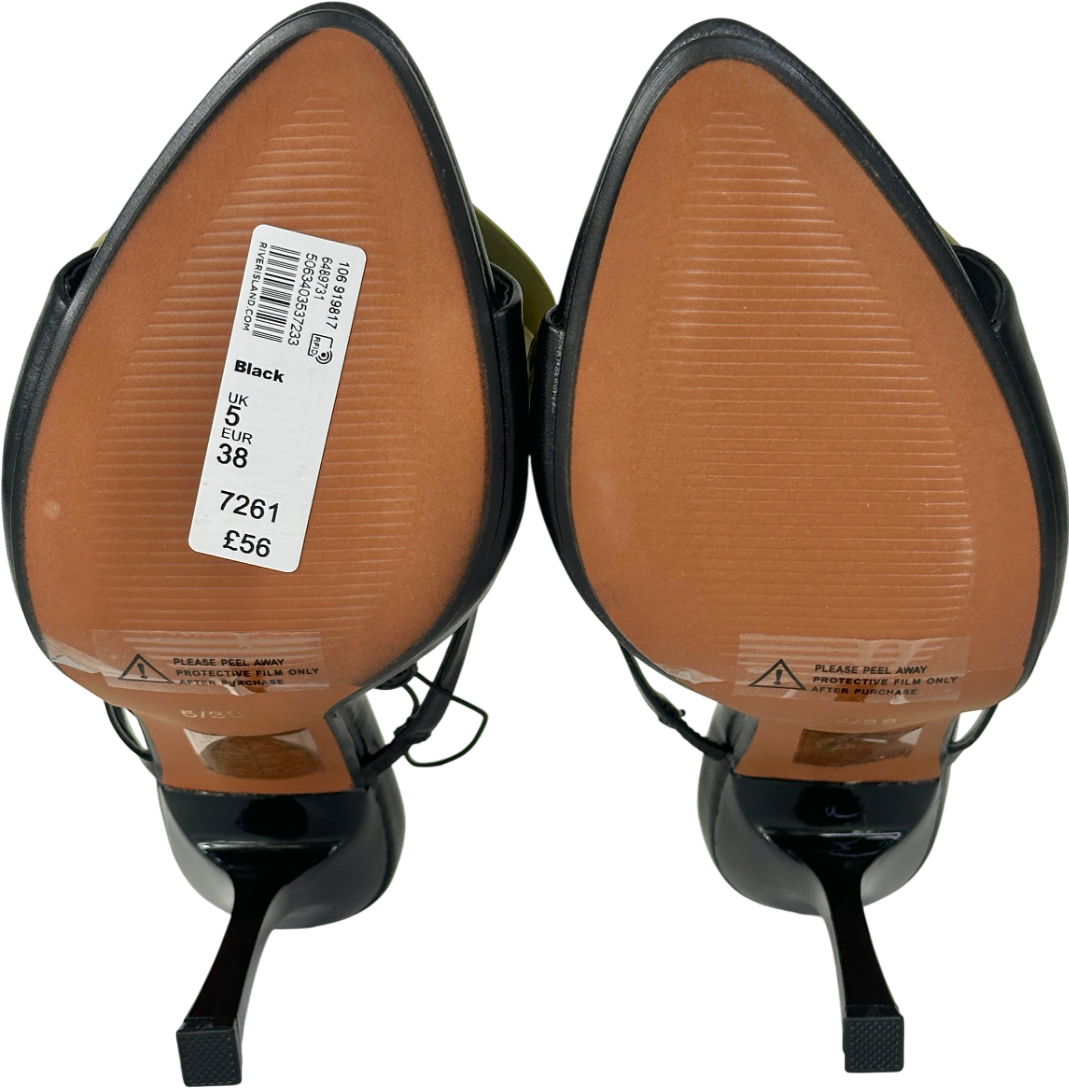 River Island Black Open Toe Orchid Heeled Sandals UK 5 EU 38 👠