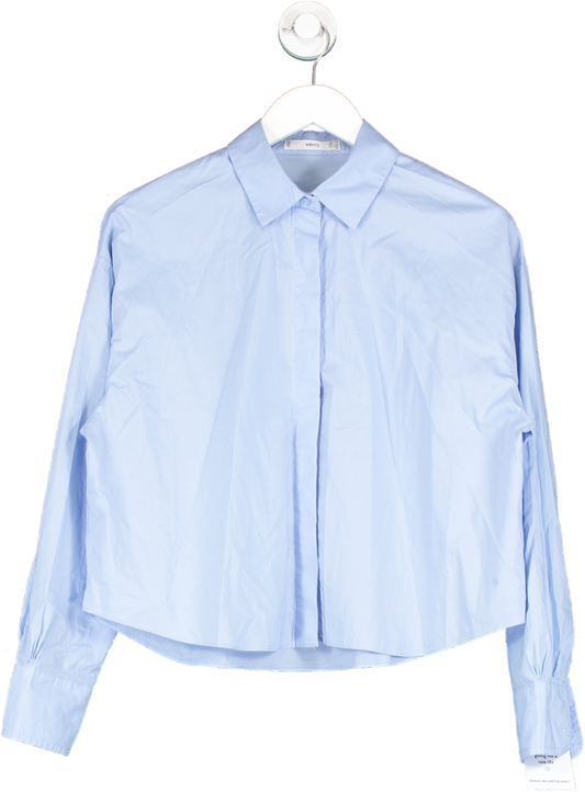 MANGO Blue Cropped Cotton Shirt UK 6