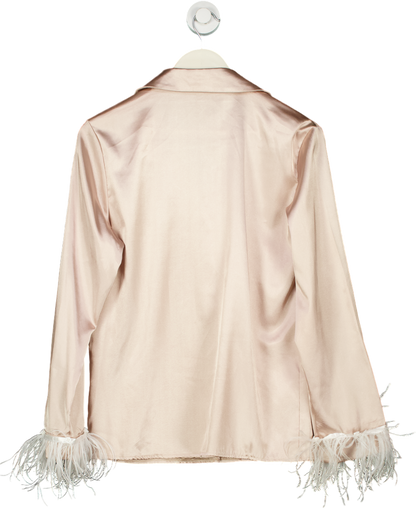 Pink satin feather trim shirt UK S