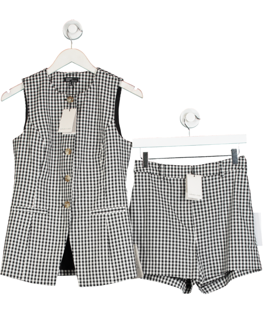 Nobody's Child Black / White 2-piece Gingham Tailored Longline Waistcoat And Shorts Suit UK 8