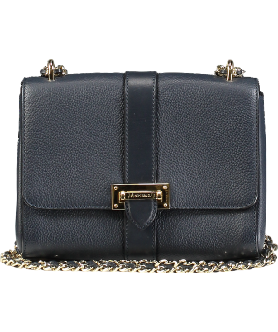 Aspinal Of London Navy Blue Pebbled Leather medium Lottie Bag