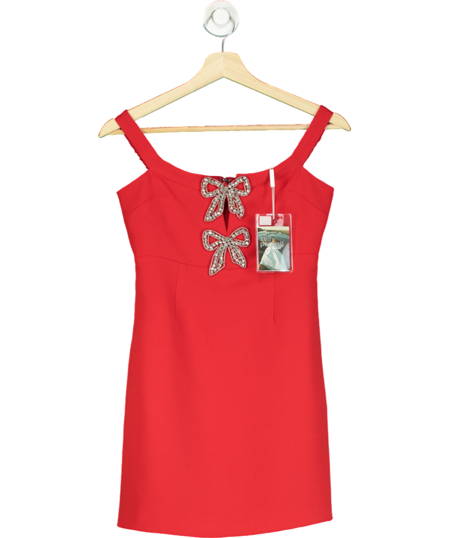 Self-Portrait Red Crepe Crystal Bow Mini Dress UK 6
