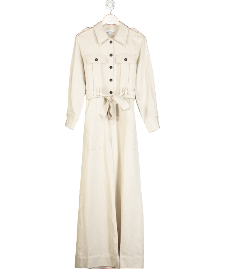 REISS Beige Tailored Wide Leg Jumpsuit UK 6
