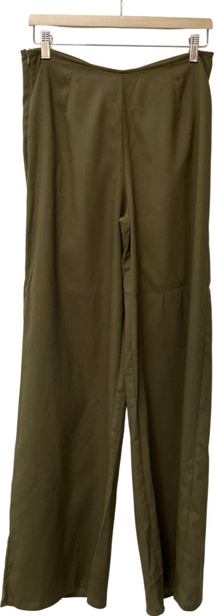 PrettyLittleThing Green Khaki Wide Leg Trousers With Ruched Bum UK 12