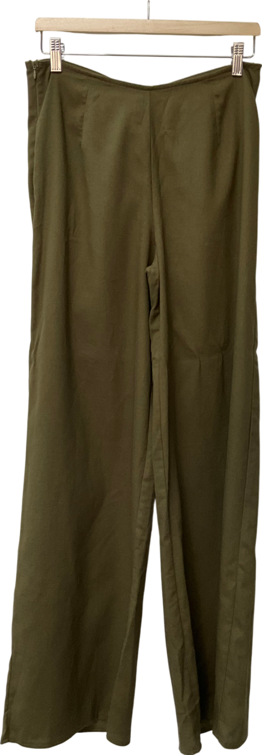 PrettyLittleThing Green Khaki Wide Leg Trousers With Ruched Bum UK 12