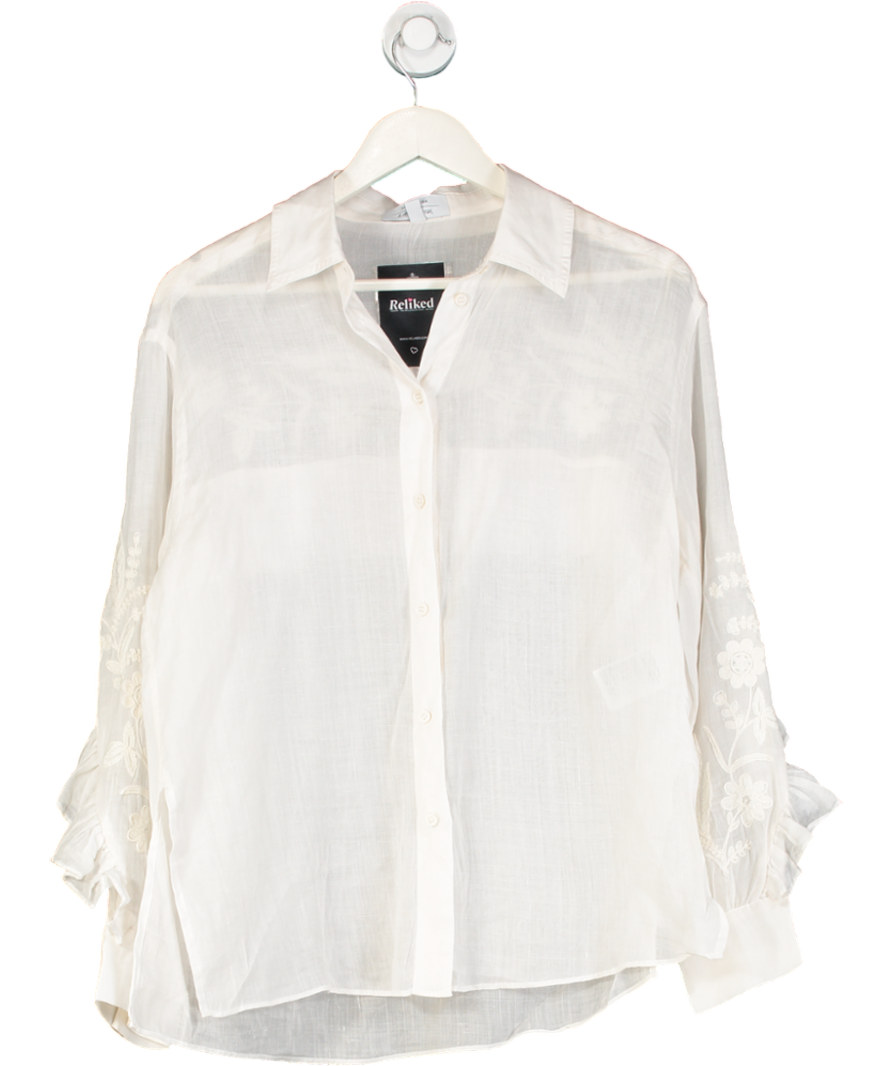 & Other Stories Beige Embroidered Frill-trimmed Shirt UK XS