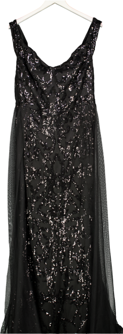 faeriesty Black Sweatheart Neck Sequin Dress With Mesh Drape Overlay From Waistband UK 5XL
