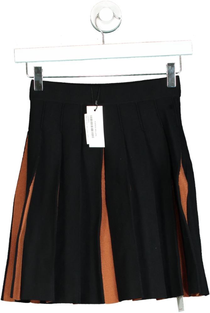 Karen Millen Black Pleated Wool Look Contrast Knit Mini Skirt XS