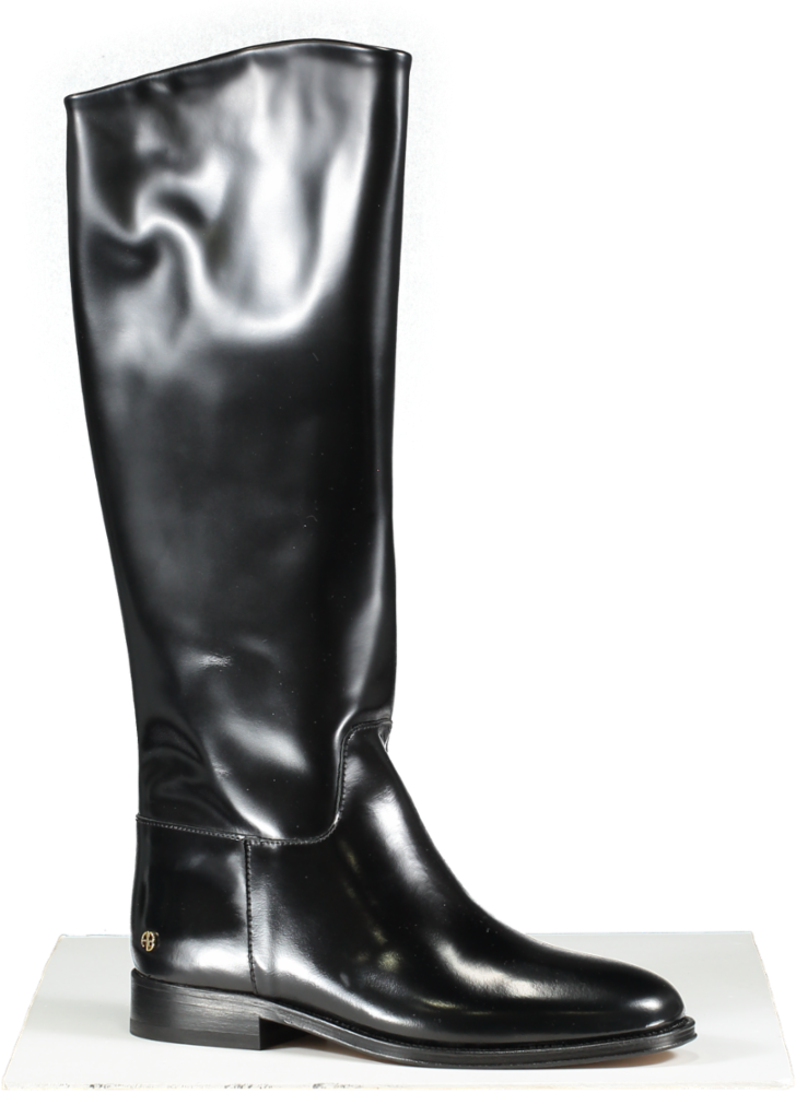 Anine Bing Black High Shine Leather Riding Boots With Gold Logo BNIB UK 5 EU 38 👠