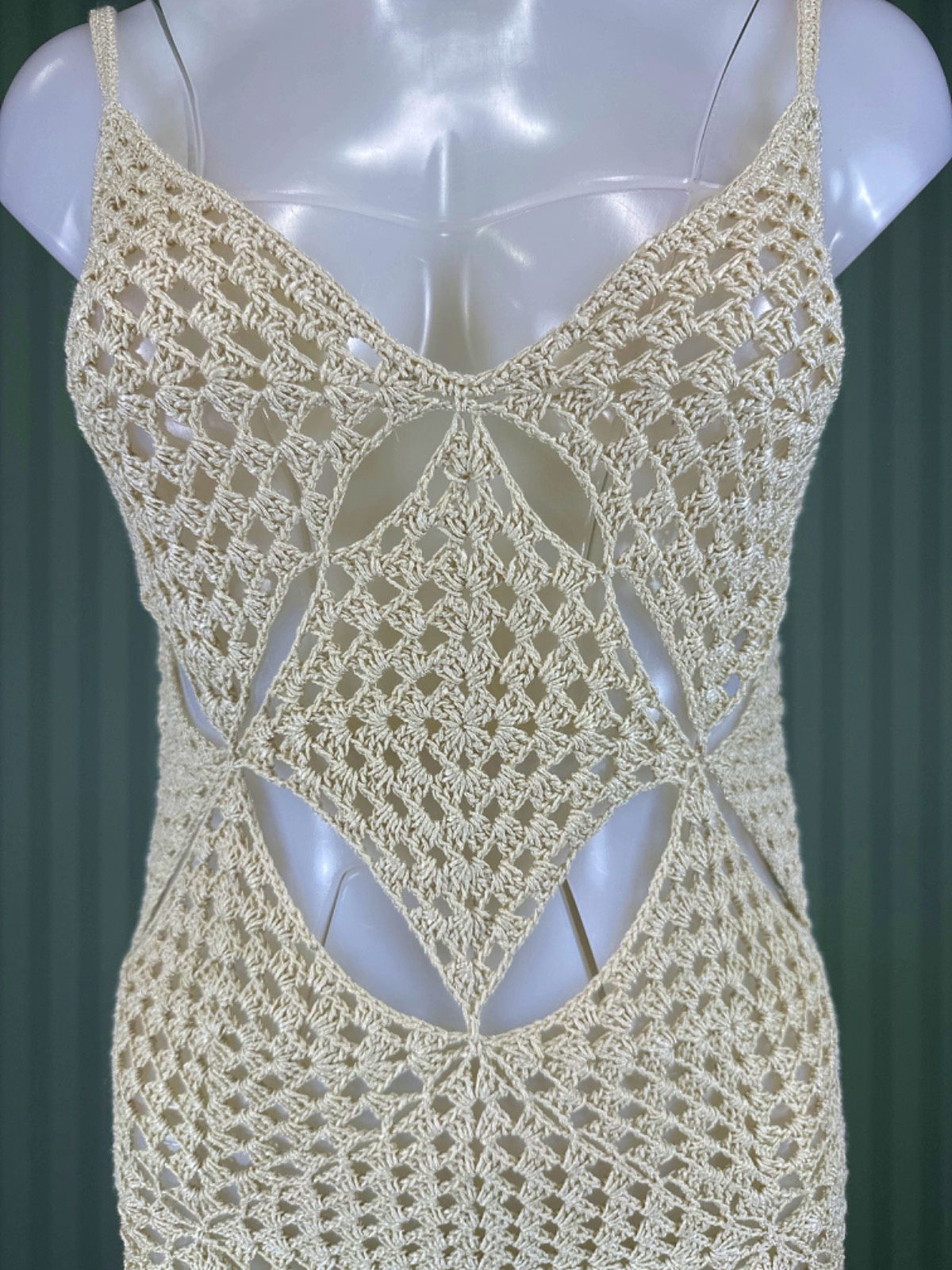 LPA Cream Crochet Maxi Dress UK XS