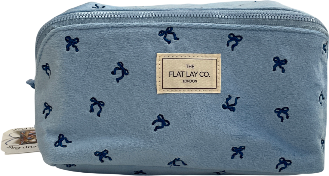 The Flat Lay Co. Makeup Box Bag - Ditsy Bows Blue Embroidered Velvet One Size