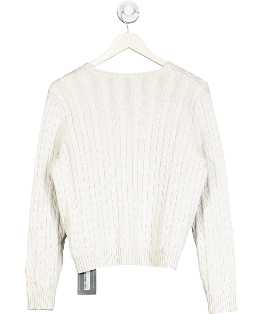 Polo Ralph Lauren Cream Vintage Cotton Logo Cable Knit Jumper UK S