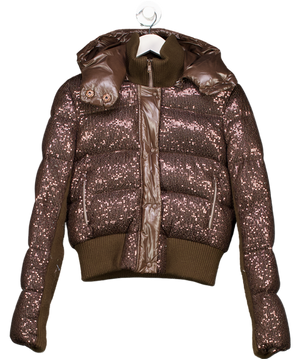 Pinko Chocolate Brown Sequin Puffer Coat UK 12