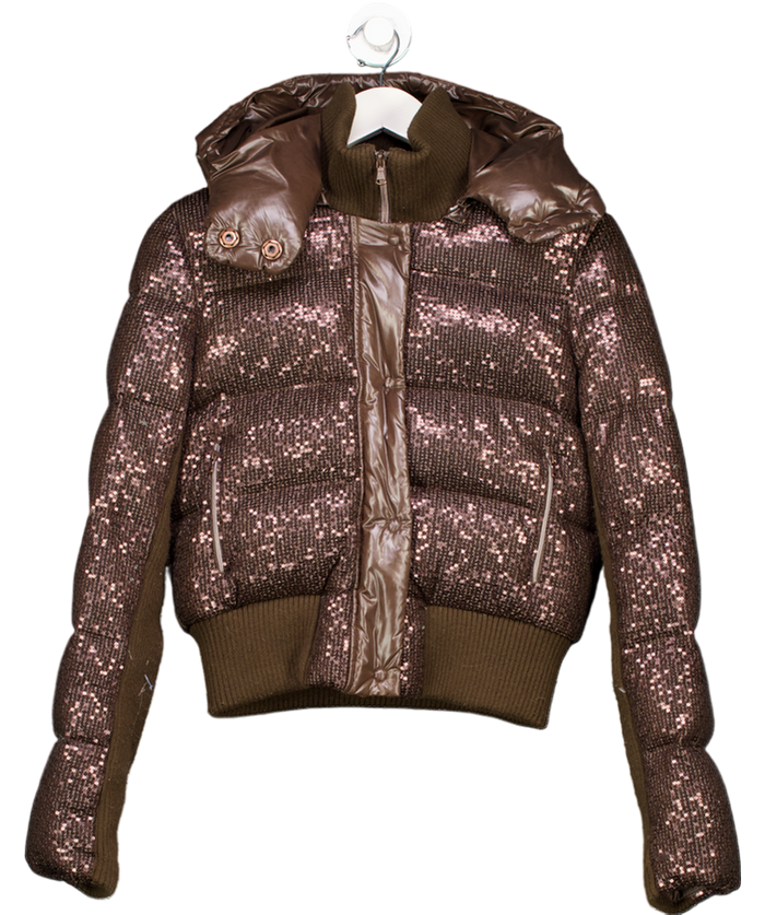 Pinko Chocolate Brown Sequin Puffer Coat UK 12