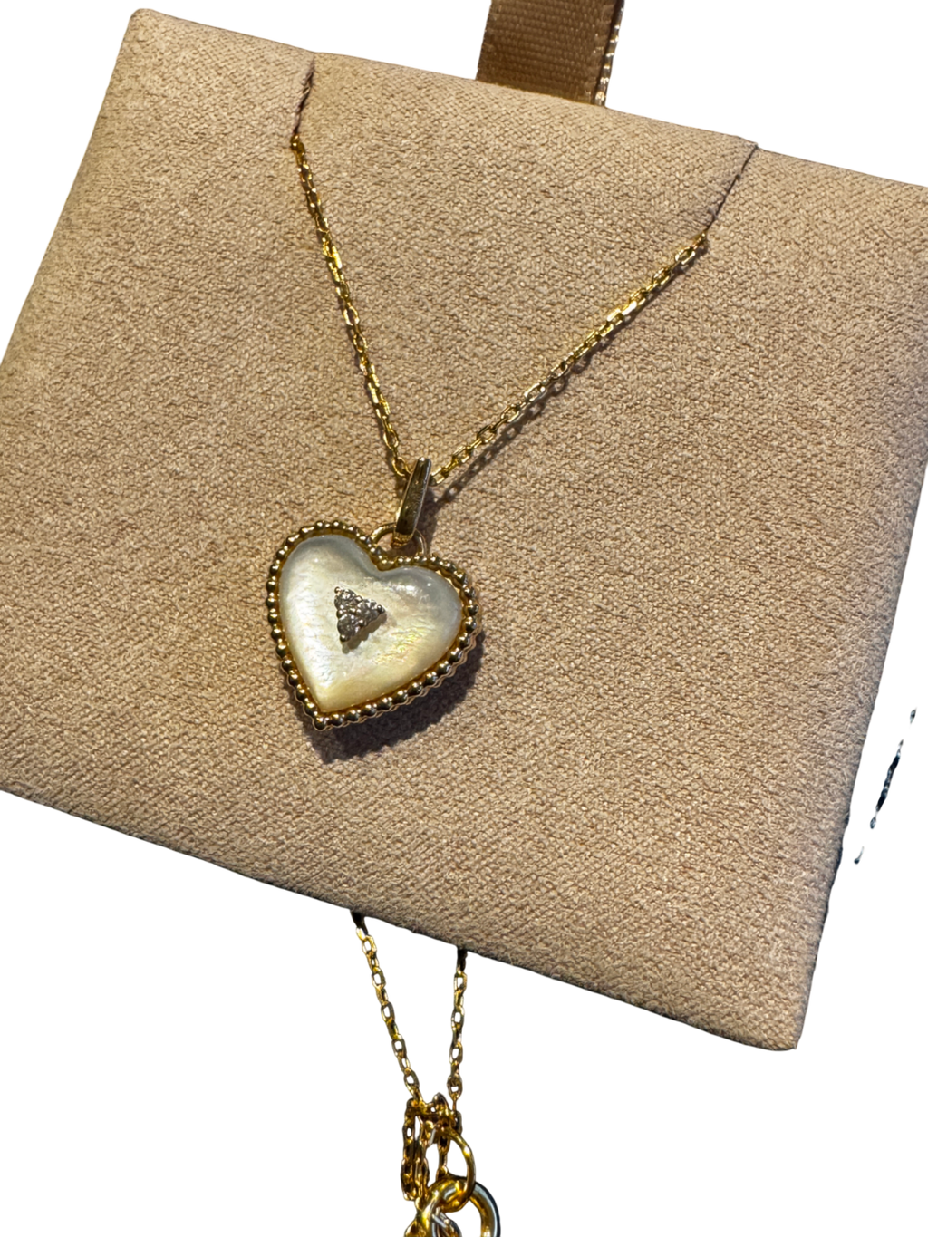 GINGIBERI 14k Solid Yellow Gold Mother Of Pearl & Lab Diamond Locket Pendant & Gold Vermail Chain
