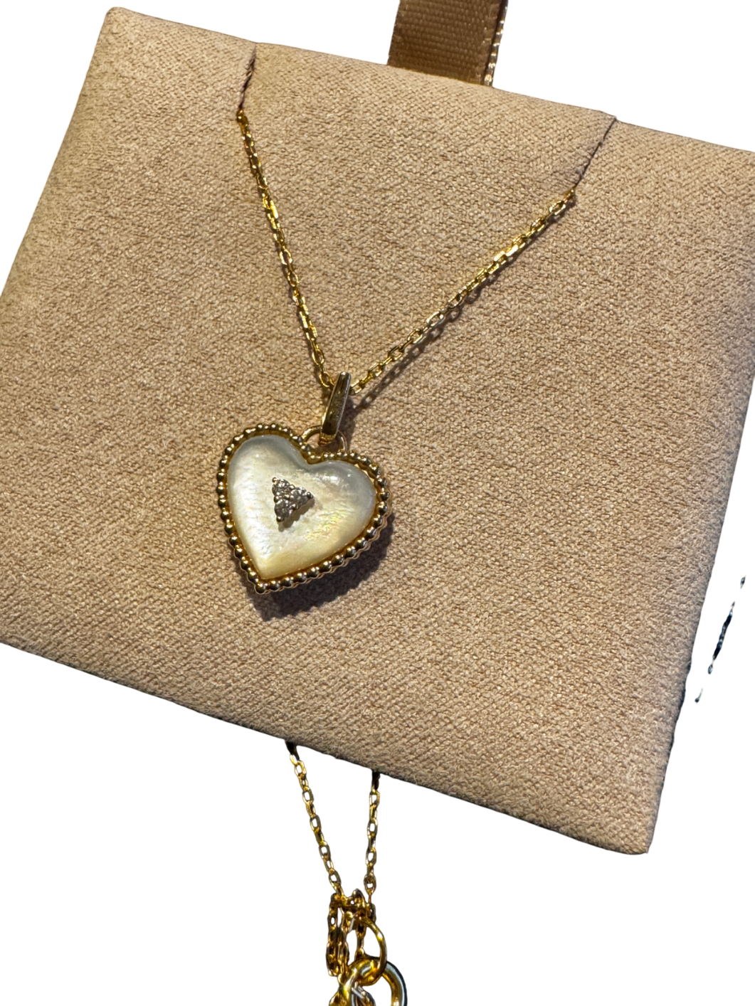 GINGIBERI 14k Solid Yellow Gold Mother Of Pearl & Lab Diamond Locket Pendant & Gold Vermail Chain