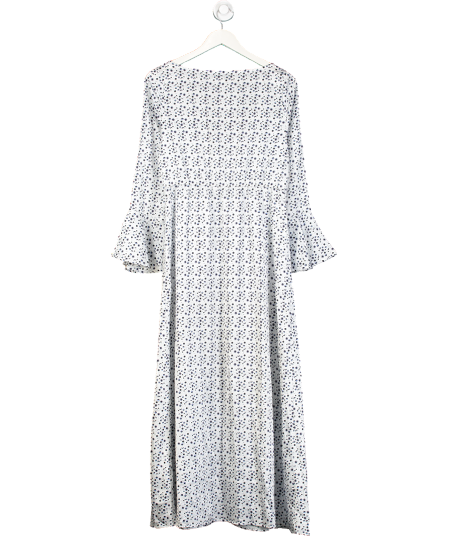 Cinta White Celestial Print Satin Flared Sleeve Dress UK L