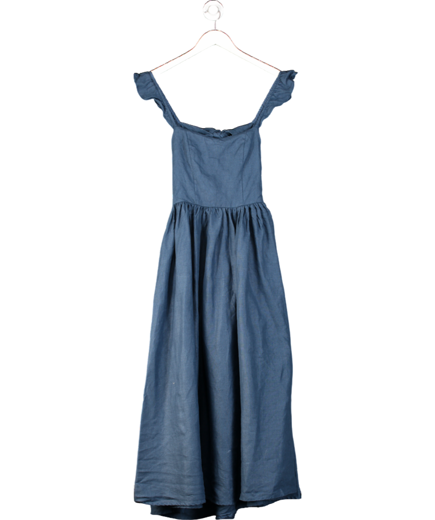 Anne Louise Boutique Blue Tie Back Linen Midi Dress UK 6