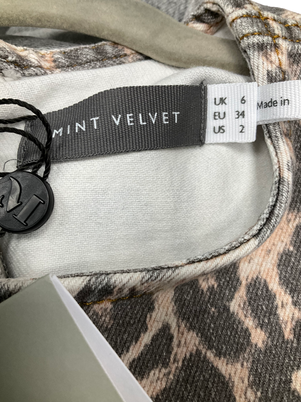 Mint Velvet Beige Leopard Print Denim Column Dress UK 6