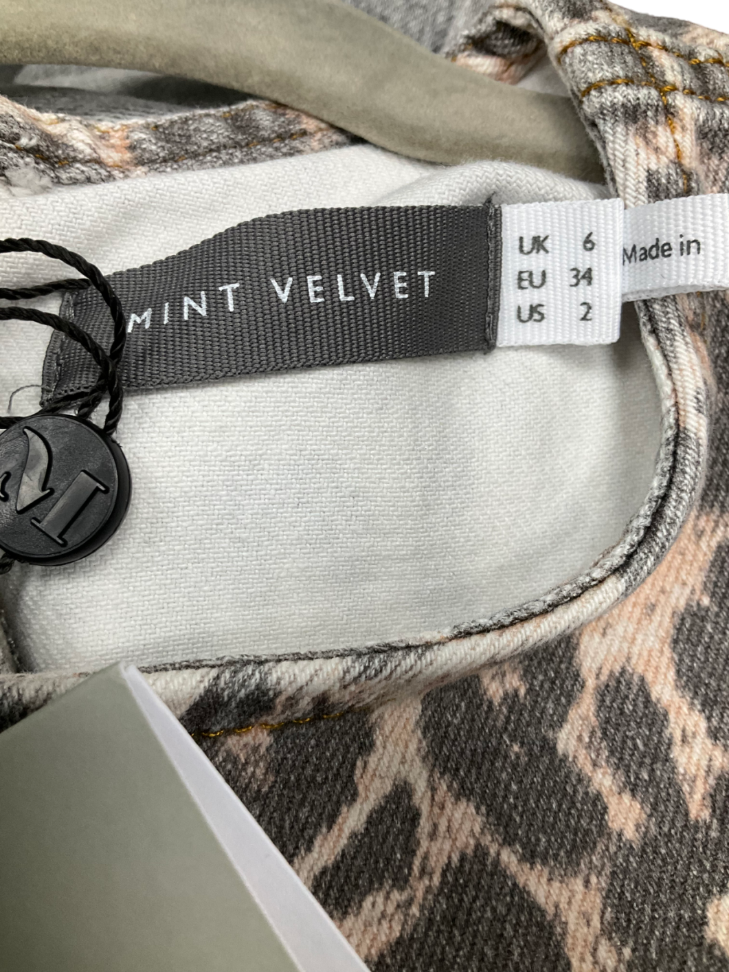 Mint Velvet Beige Leopard Print Denim Column Dress UK 6