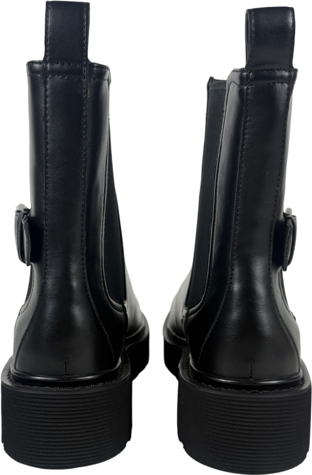 Charles & Keith Black Side Buckle Ridged Sole Chelsea Boots UK 5 EU 38