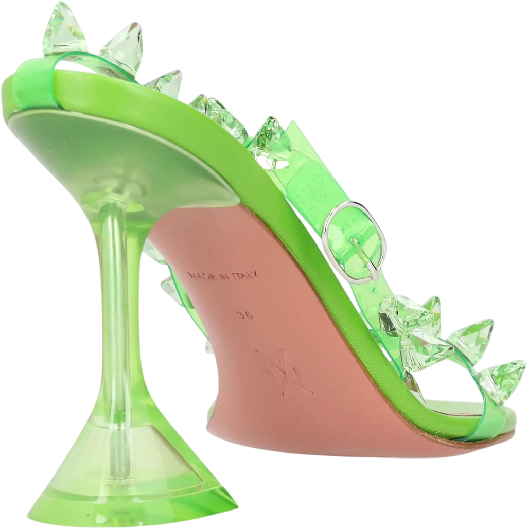 AMINA MUADDI Green Julia Spiked Pvc And Leather Sandals UK 3 EU 36