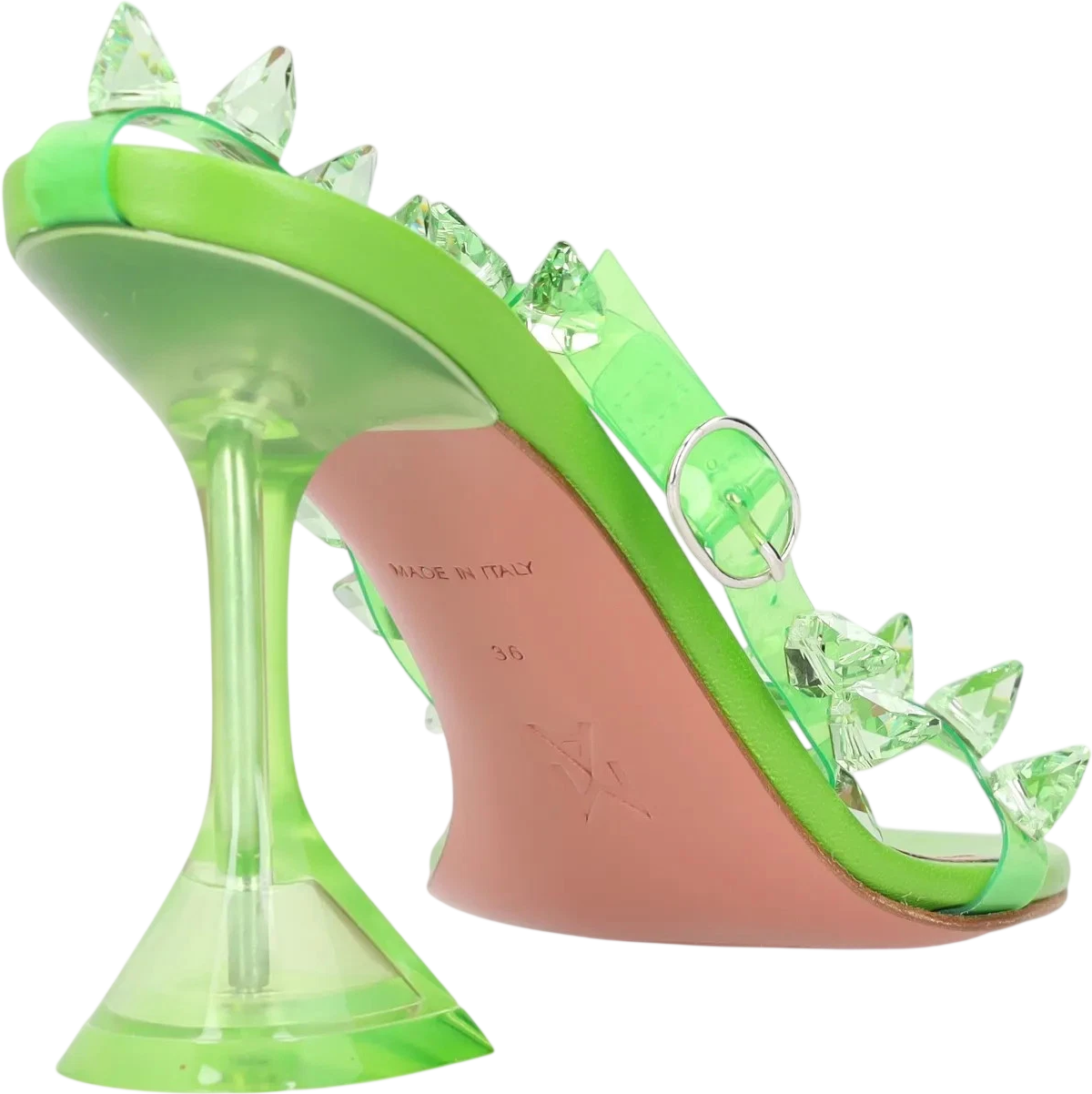 AMINA MUADDI Green Julia Spiked Pvc And Leather Sandals UK 3 EU 36