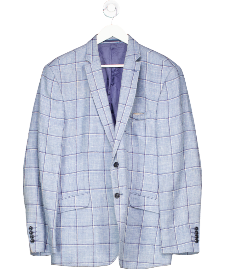 Hawes And Curtis Blue Check Wool Silk Blazer UK 46" CHEST
