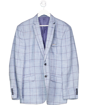 Hawes And Curtis Blue Check Wool Silk Blazer UK 46" CHEST