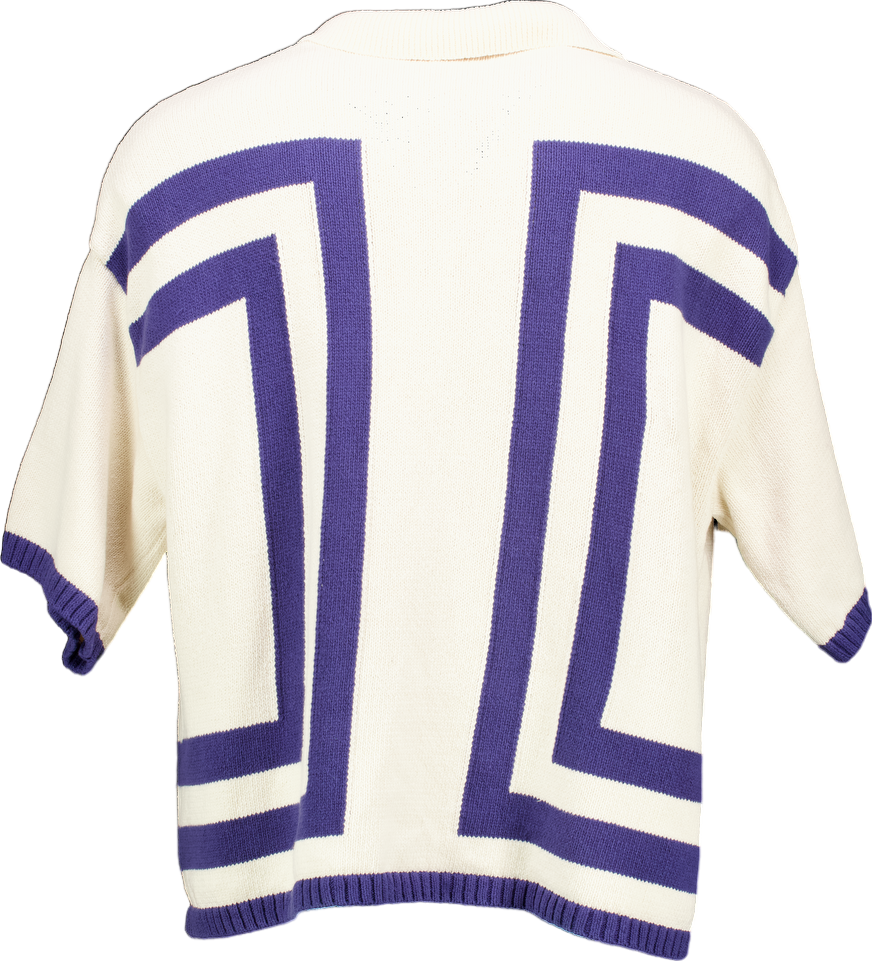 Topman Cream and Purple Geometric Knit Cardigan UK XL