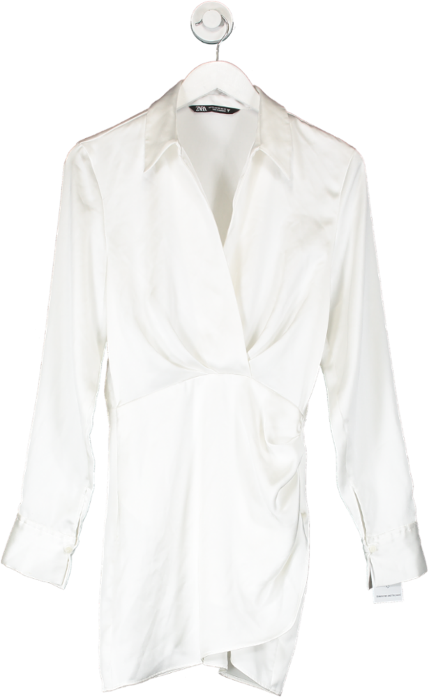 ZARA White Satin Long Sleeve Dress UK XS