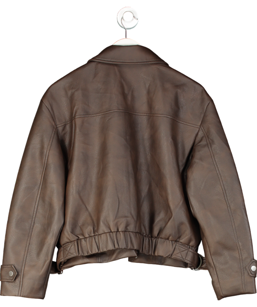 River Island Brown Dark Chocolate Brown Faux Leather Jacket UK M