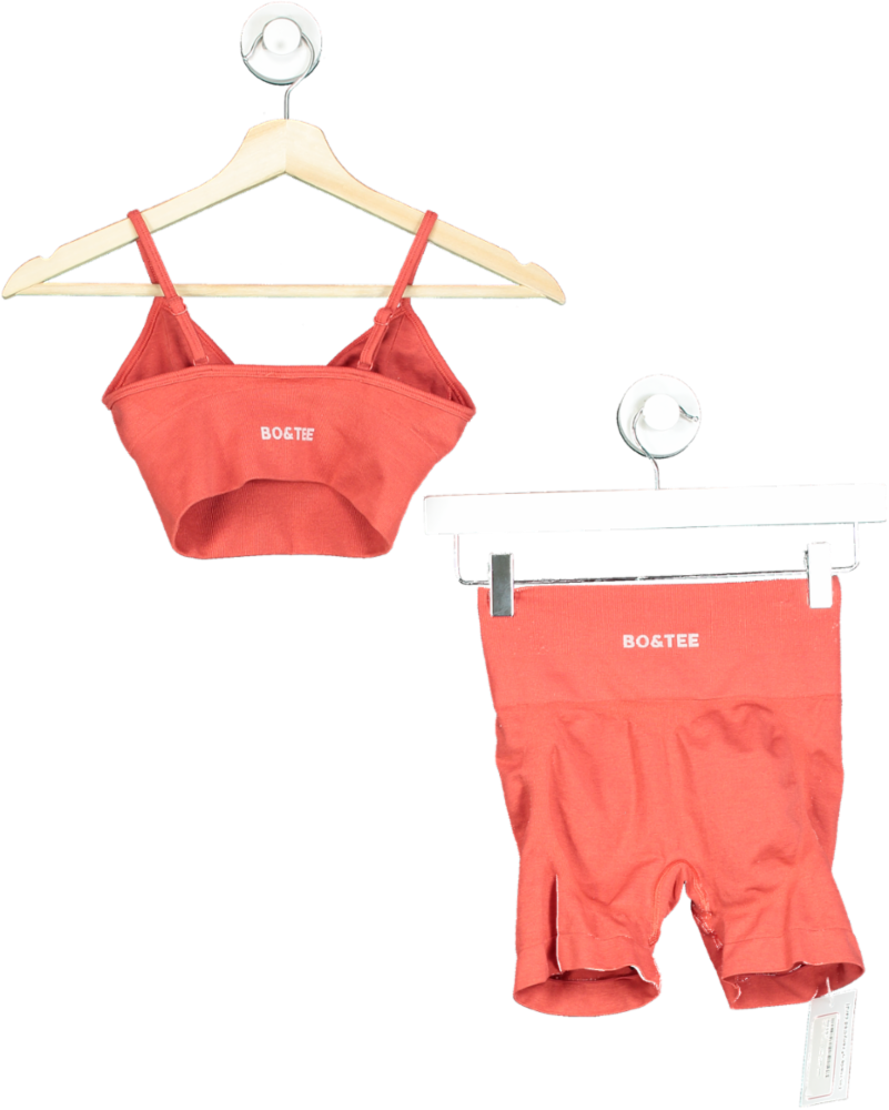 Bo&Tee Coral Seamless Ribbed Bralette and Shorts Set UK XS