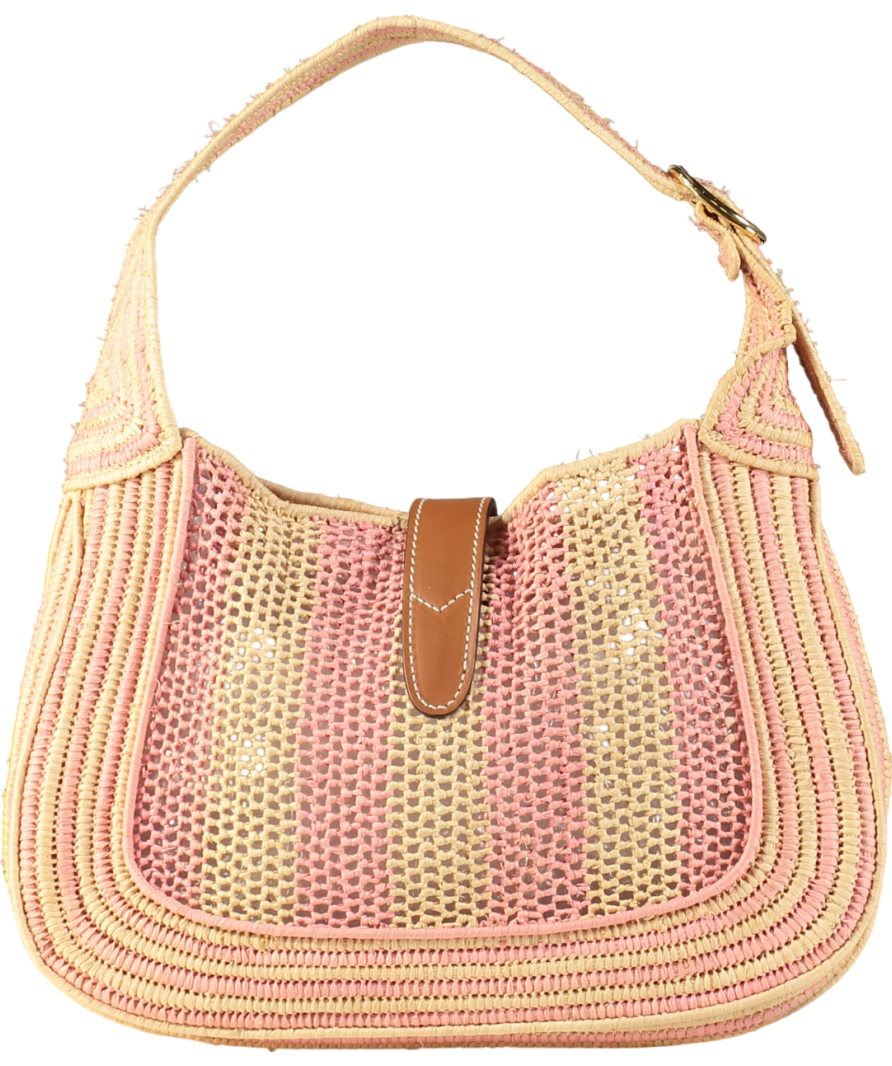 Gucci Raffia Woven Striped Small Jackie 1961 Hobo Pink / Natural Shoulder / crossbody bag