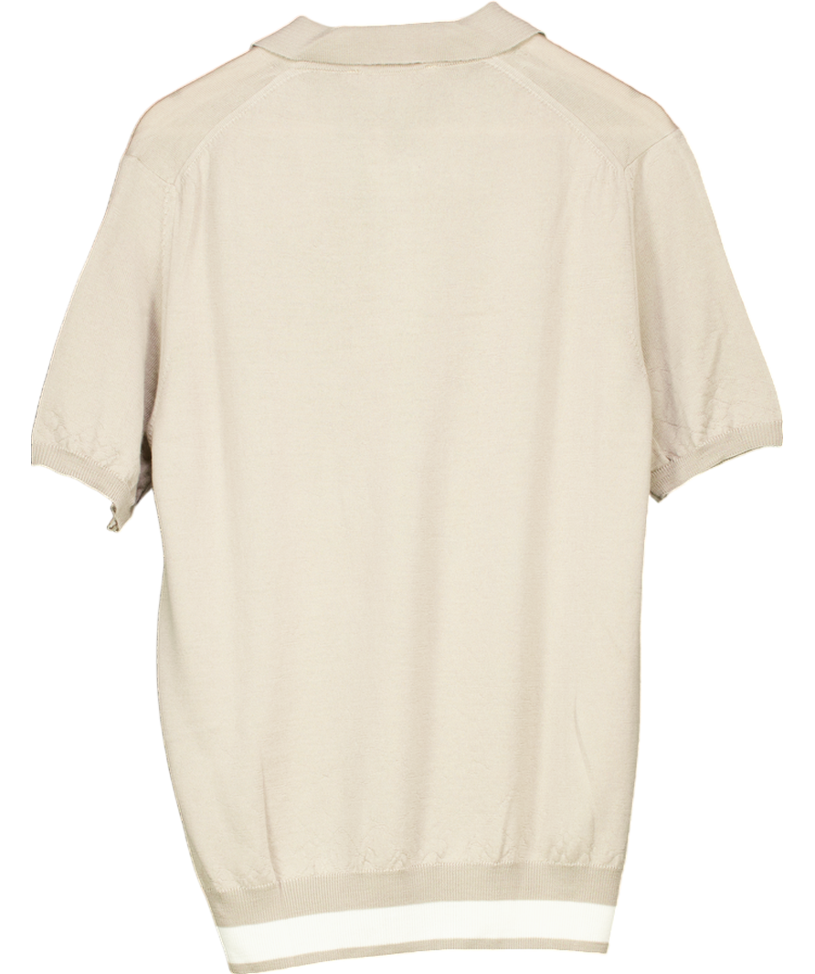 Aurelien Beige Cashwool Buttonless Polo Shirt UK M