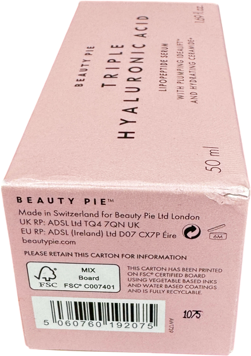 Beauty Pie Triple Hyaluronic Acid  Lipopeptide Serum With Plumping Idealift And Hydrating Ceramide+ 50ML