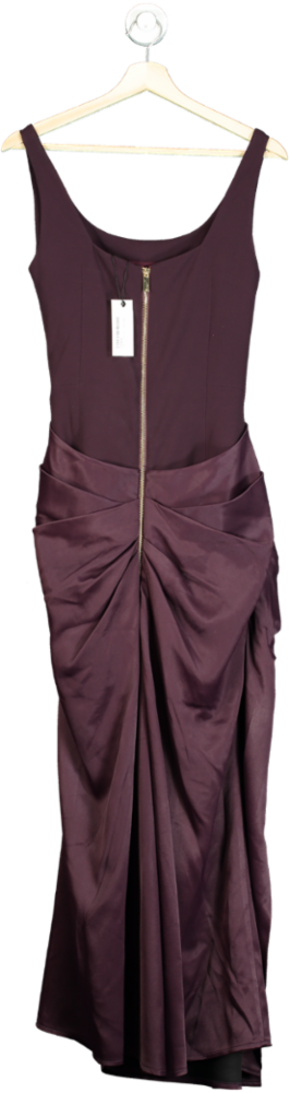 Karen Millen Aubergine Tailored Satin Waist Drape Corset Maxi Dress UK 6