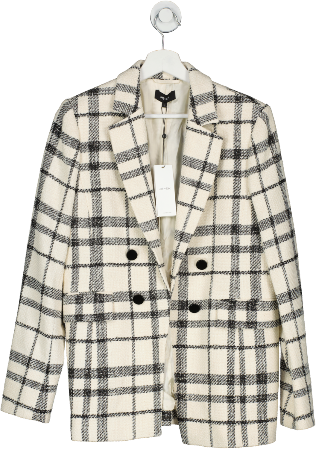 ME + EM Cream Edge To Edge Italian Check Blazer Ecru UK 12