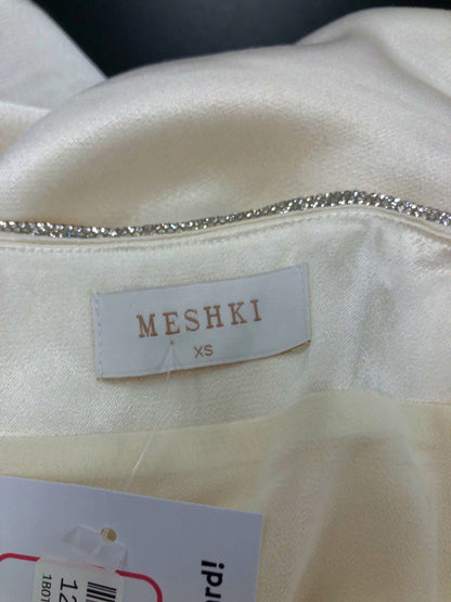 Meshki Ivory Satin High-Waisted Wide Leg Trousers UK XS