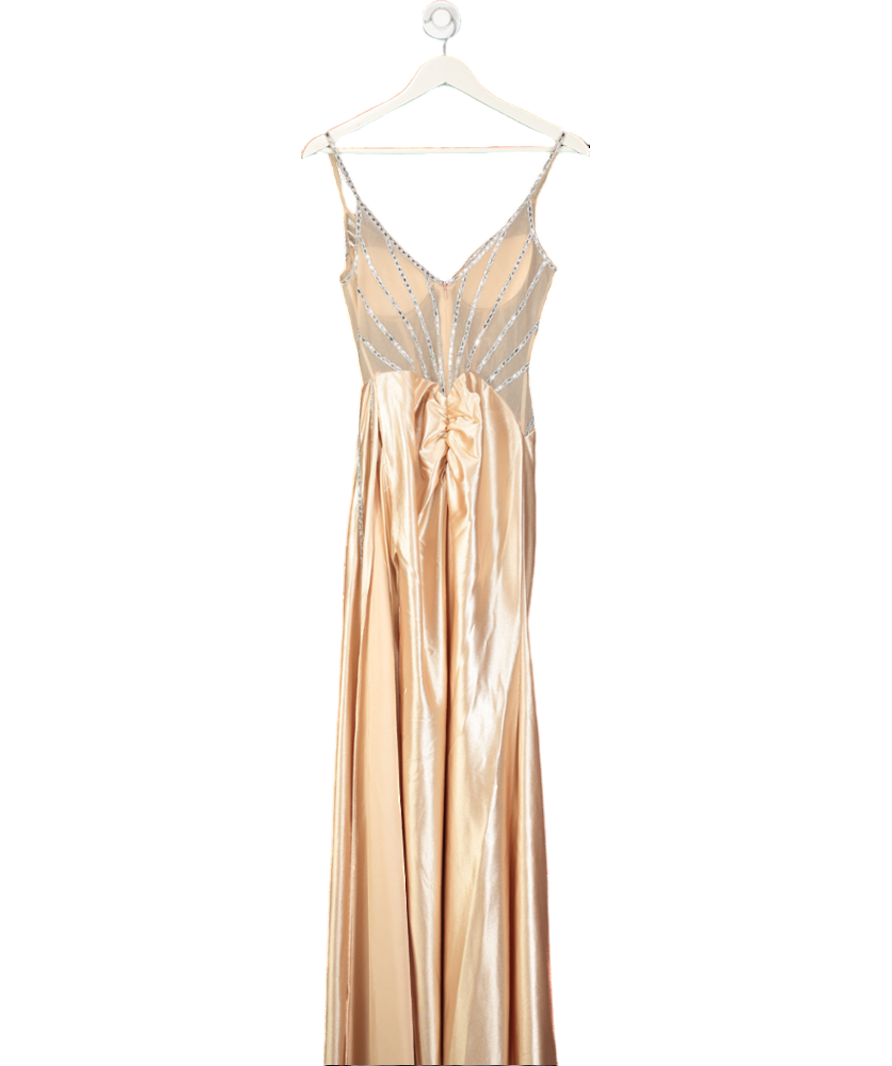 Ladivine Nude Embellished Mesh Corset Dress With Satin Skirt UK S