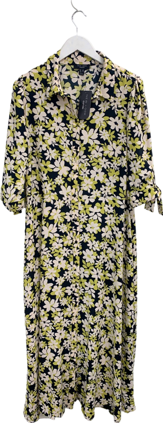 New Look Black Floral Print X Shirt Dress UK Size 20