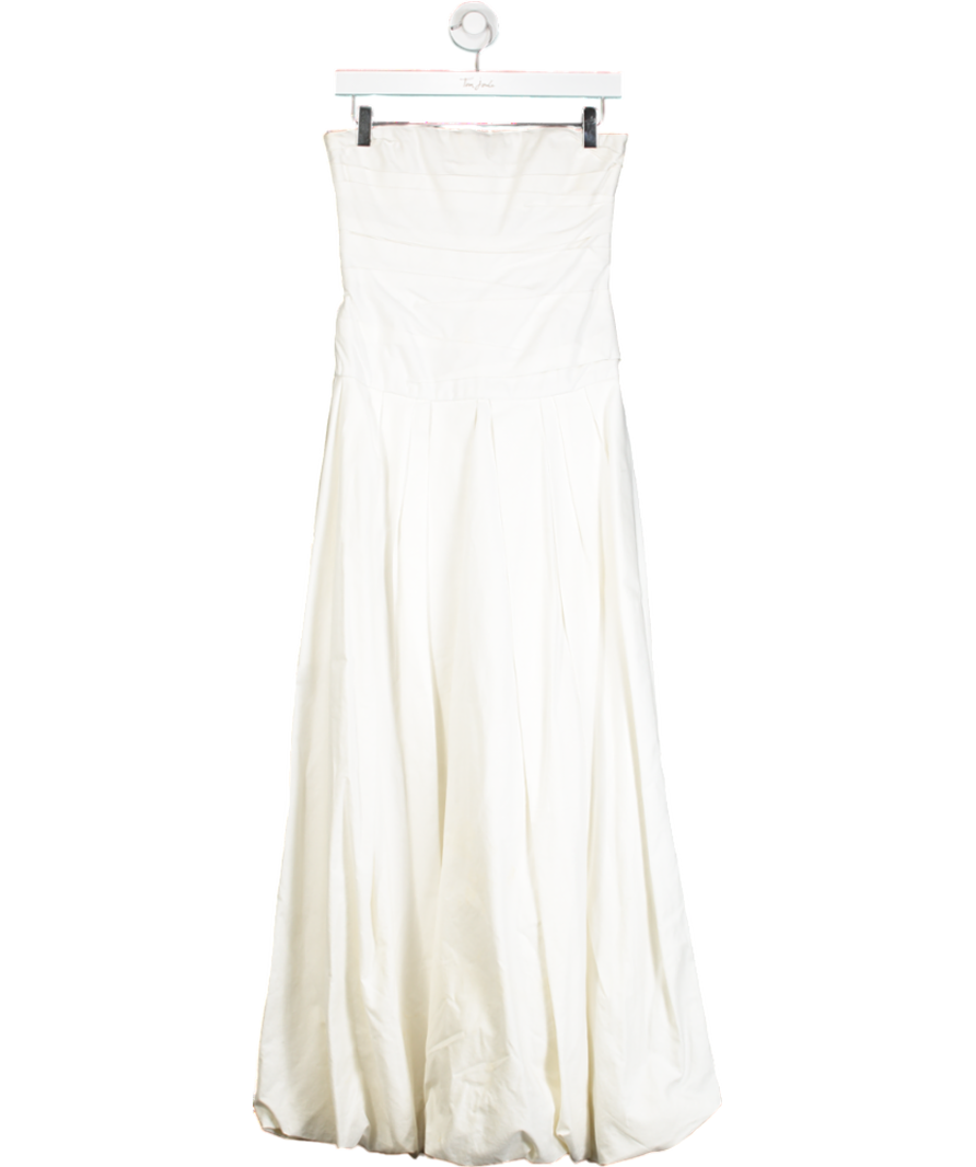 Khaite White Ingrid Ruched Cotton Bandeau Puffball Strapless Dress UK 8