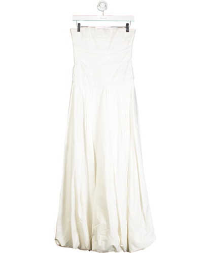 Khaite White Ingrid Ruched Cotton Bandeau Puffball Strapless Dress UK 8