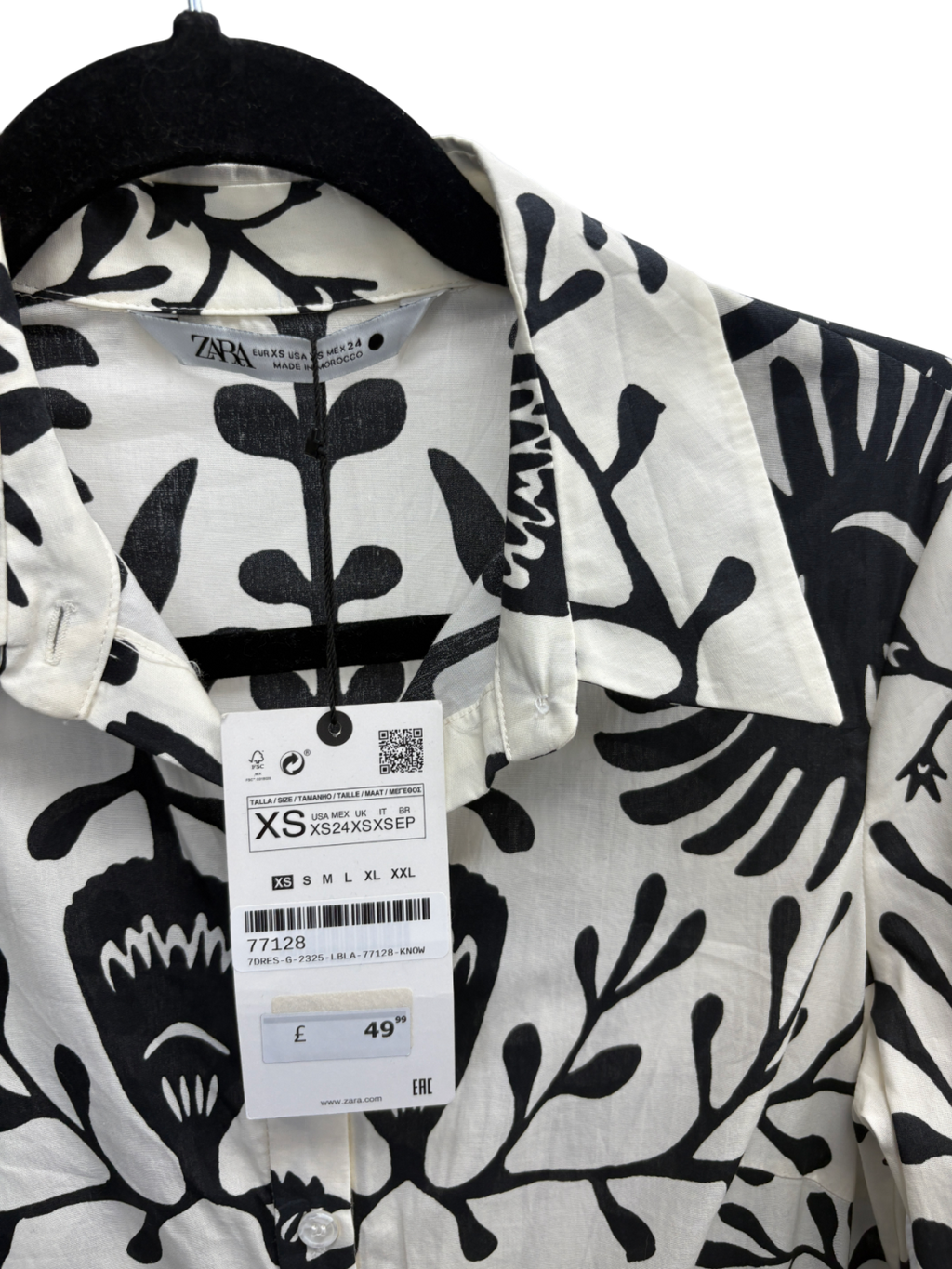 ZARA Cream Printed Maxi Shirt Dress UK XS