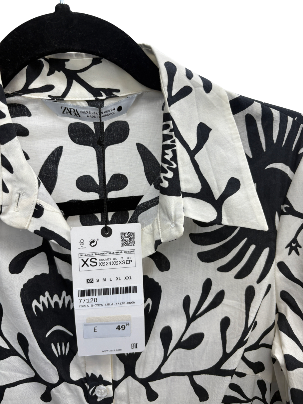 ZARA Cream Printed Maxi Shirt Dress UK XS