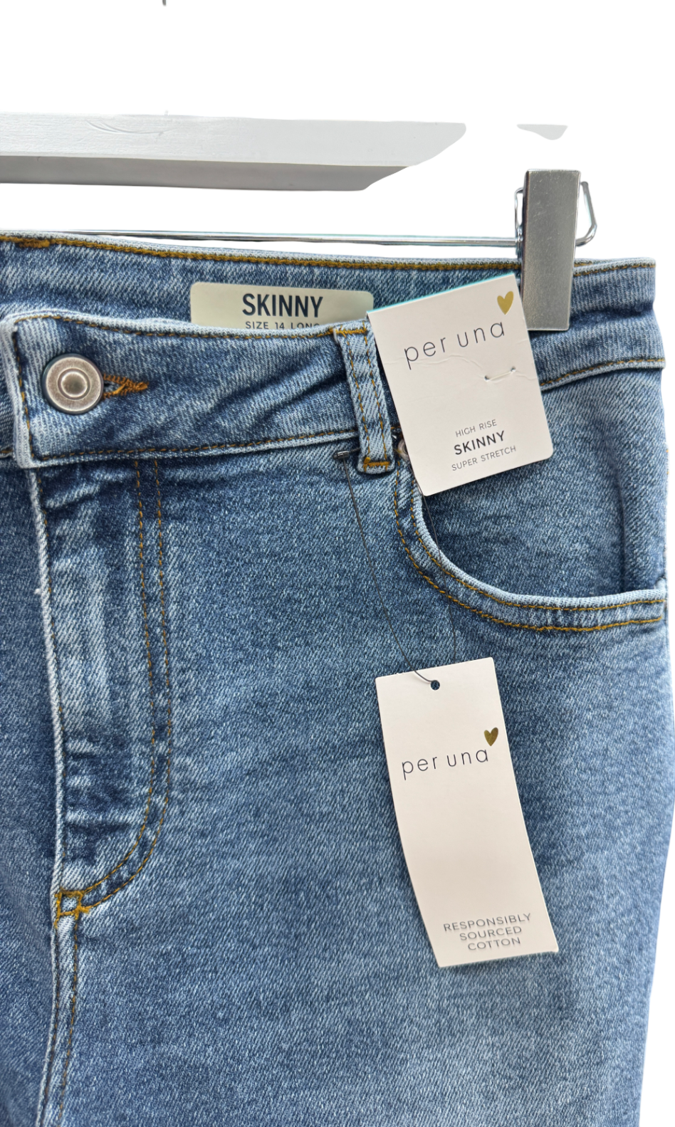 M&S Blue High Rise Skinny Stretch Jeans - Long Length UK 14