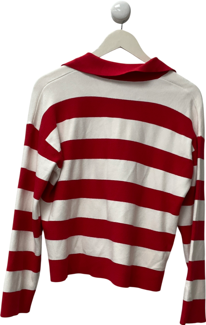 MANGO Red Lotin Stripe Polo Neck Jumper UK S