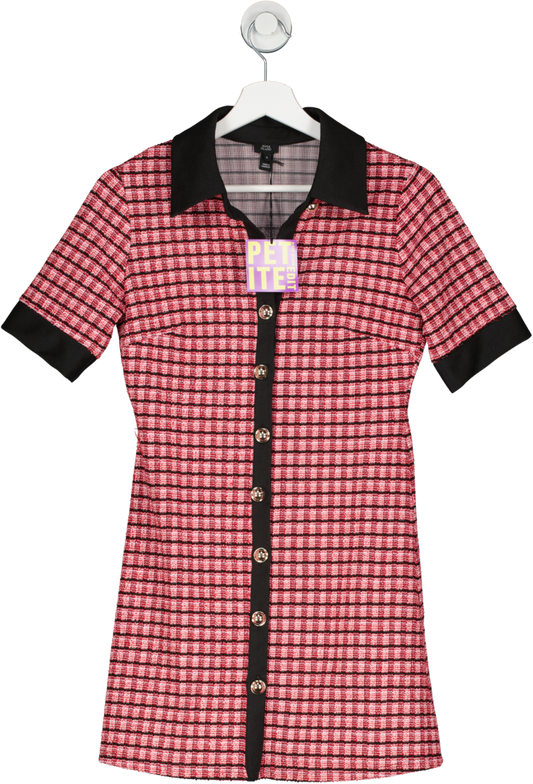 River Island Petite Pink Check Boucle Mini Shirt Dress UK 6