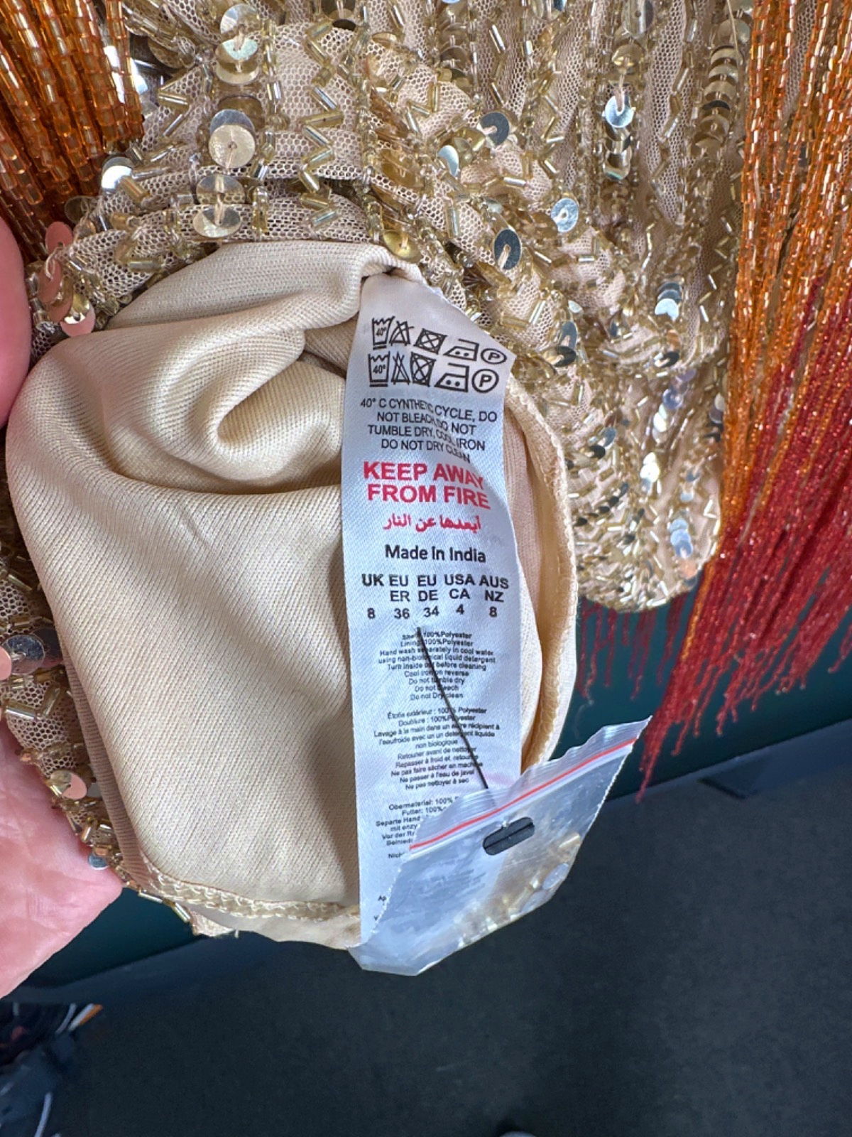 Karen Millen Gold Sequin Fringe Embellished Dress UK 8